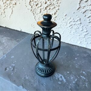 Metal Open Cage Vase Urn Decorative Black Gold Accents Table Centerpiece 12"